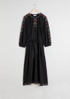 Other Stories Embroidered Peasant Midi Dress - Black