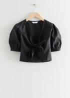 Other Stories Front Knot Linen Top - Black