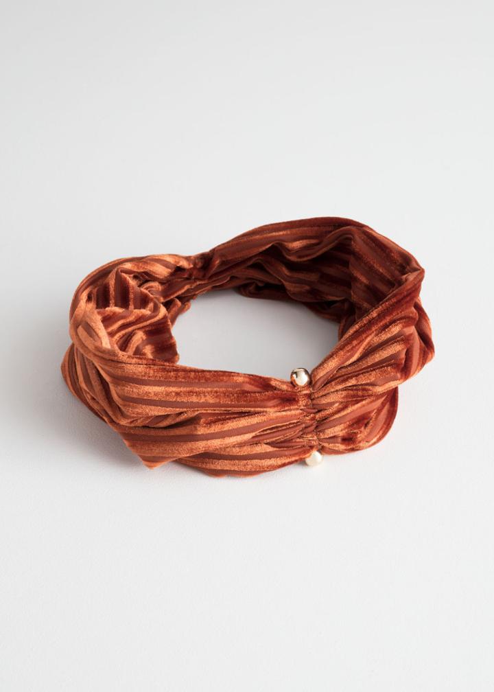 Other Stories Velvet Striped Hairband - Orange