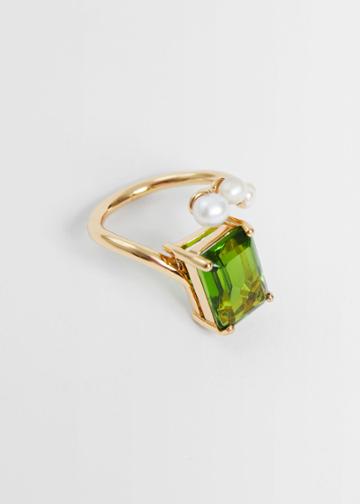 Other Stories Emerald Mother Of Pearl Ring - Green
