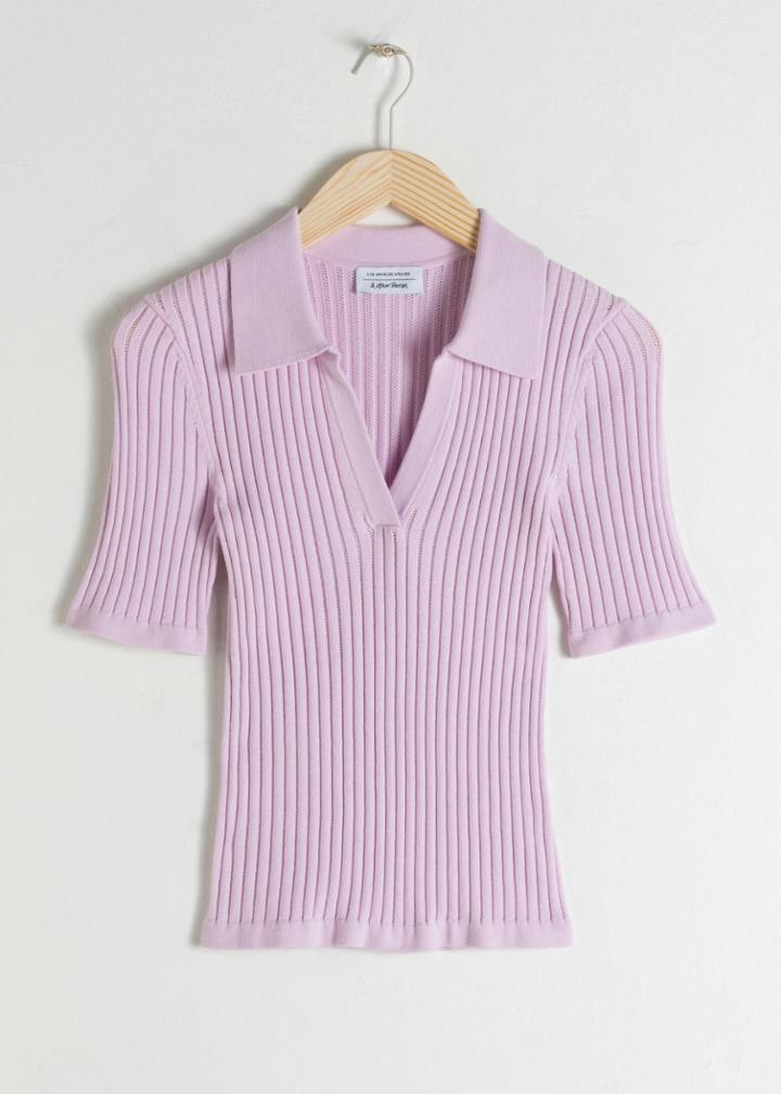 Other Stories Stretch Micro Knit Polo Top - Pink
