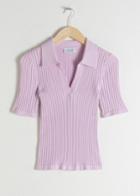 Other Stories Stretch Micro Knit Polo Top - Pink