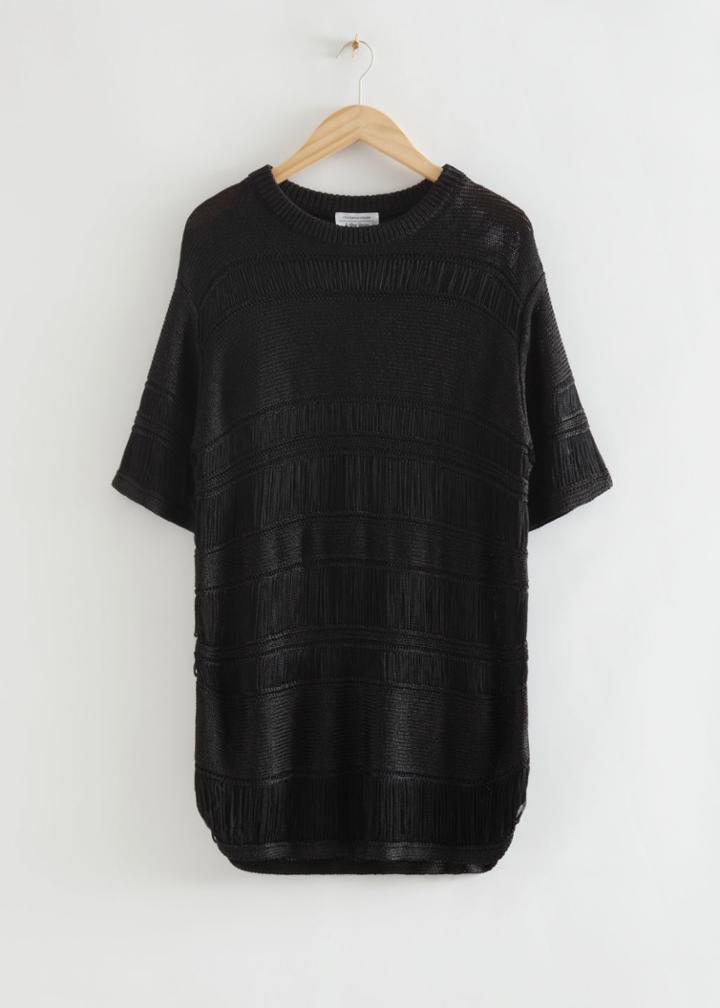Other Stories Knitted Fringe Dress - Black