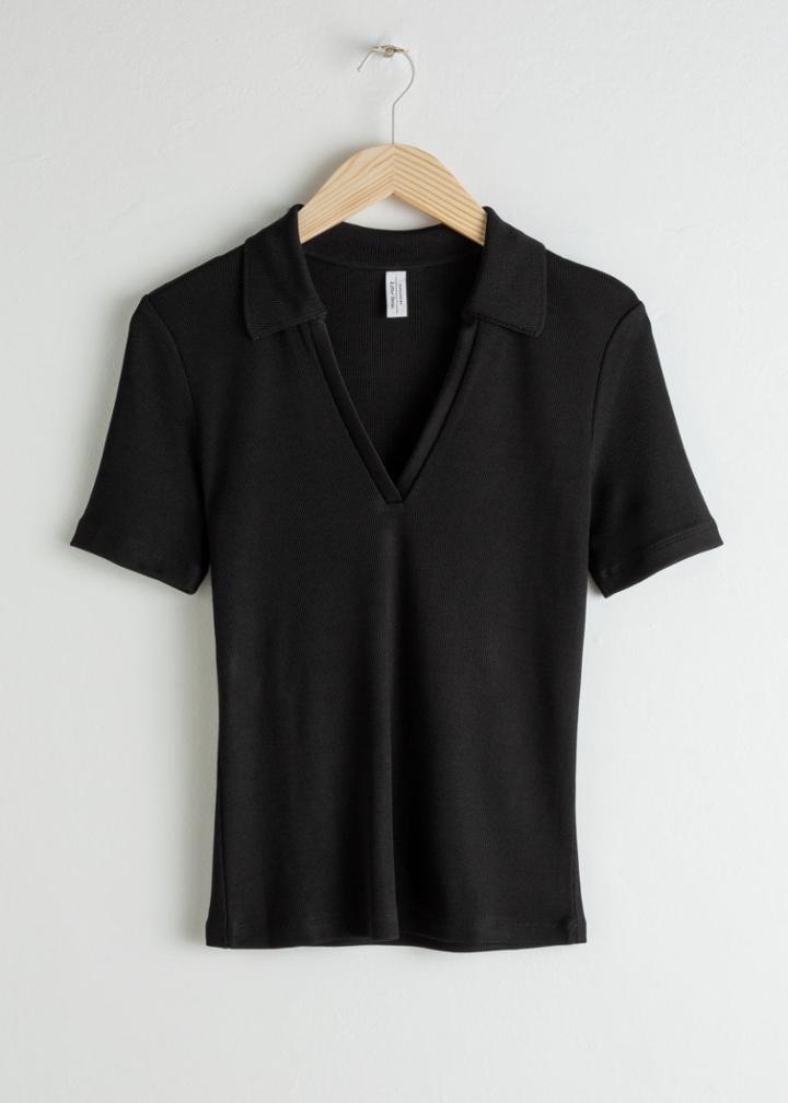 Other Stories V-neck Polo T-shirt - Black