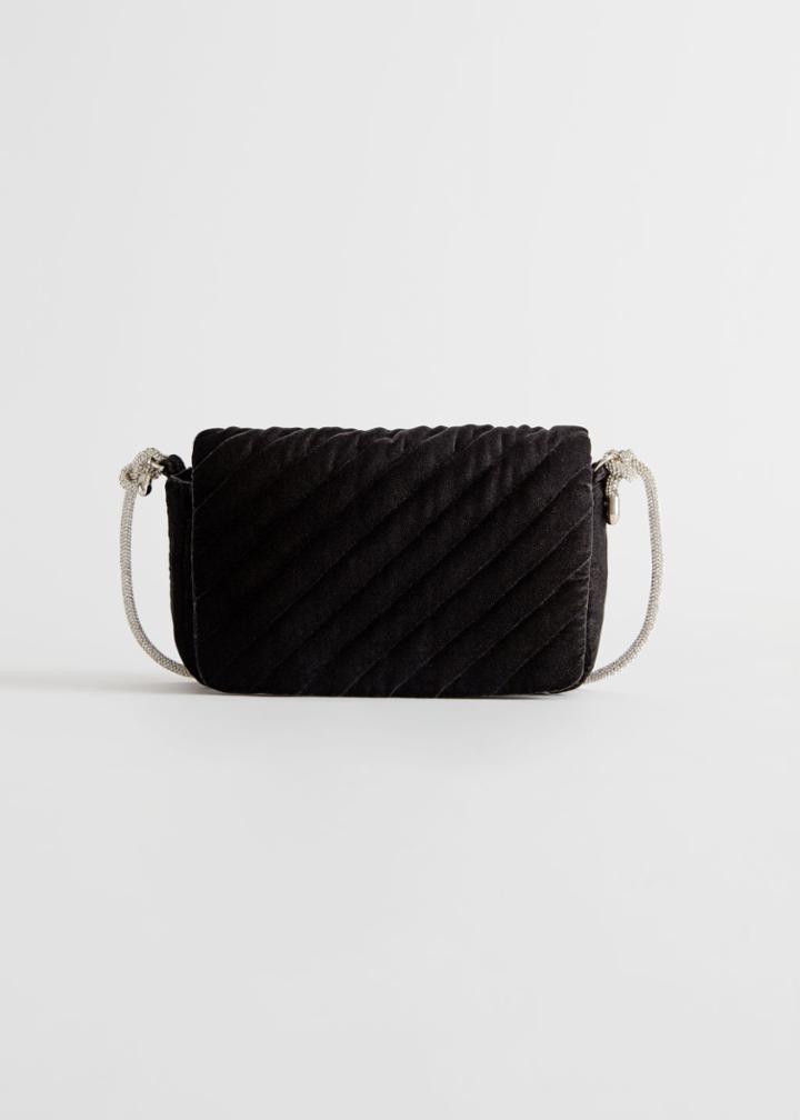 Other Stories Rhinestone Strap Velvet Shoulder Bag - Black