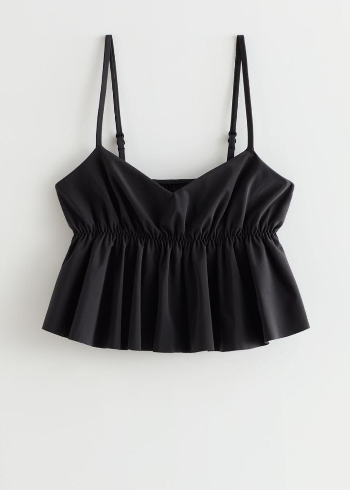 Other Stories Printed Ruffle Bikini Top - Black