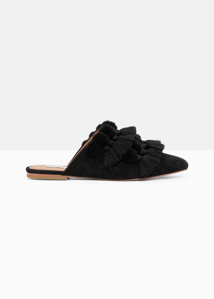 Other Stories Tassel Suede Slippers - Black