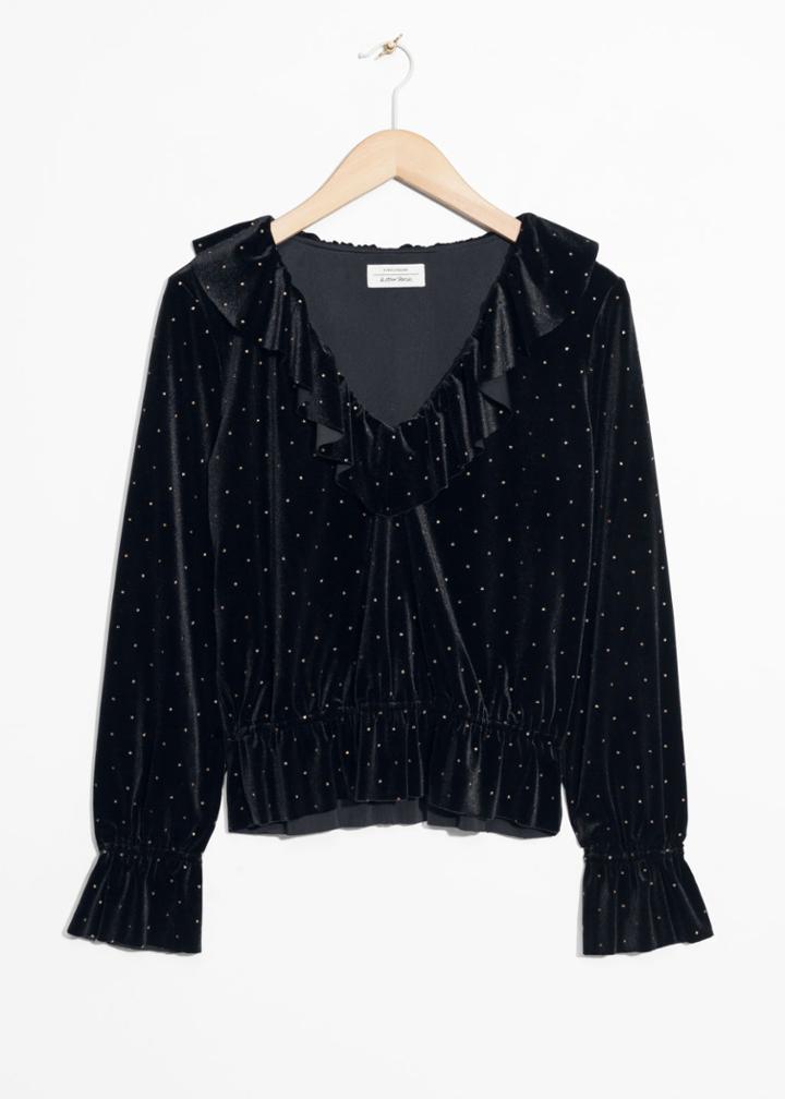 Other Stories Frilled Velvet Top - Black
