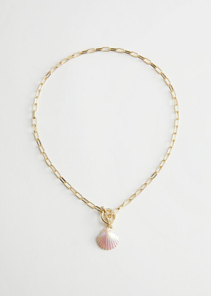 Other Stories Shell Pendant Chain Link Necklace - White