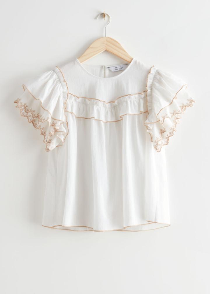 Other Stories Ruffled Short Sleeve Blouse - White