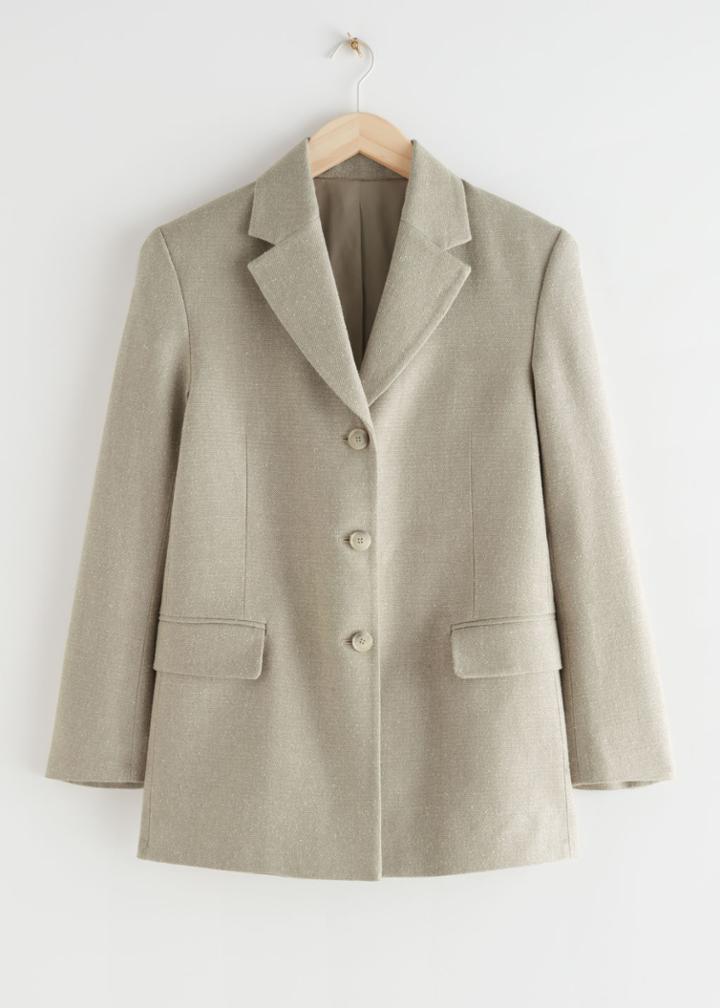 Other Stories Relaxed Long Silk Blazer - Beige
