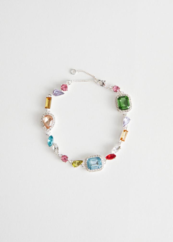 Other Stories Rhinestone Encrusted Glass Stone Bracelet - Purple