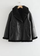 Other Stories Oversized Leather Shearling Jacket - Black