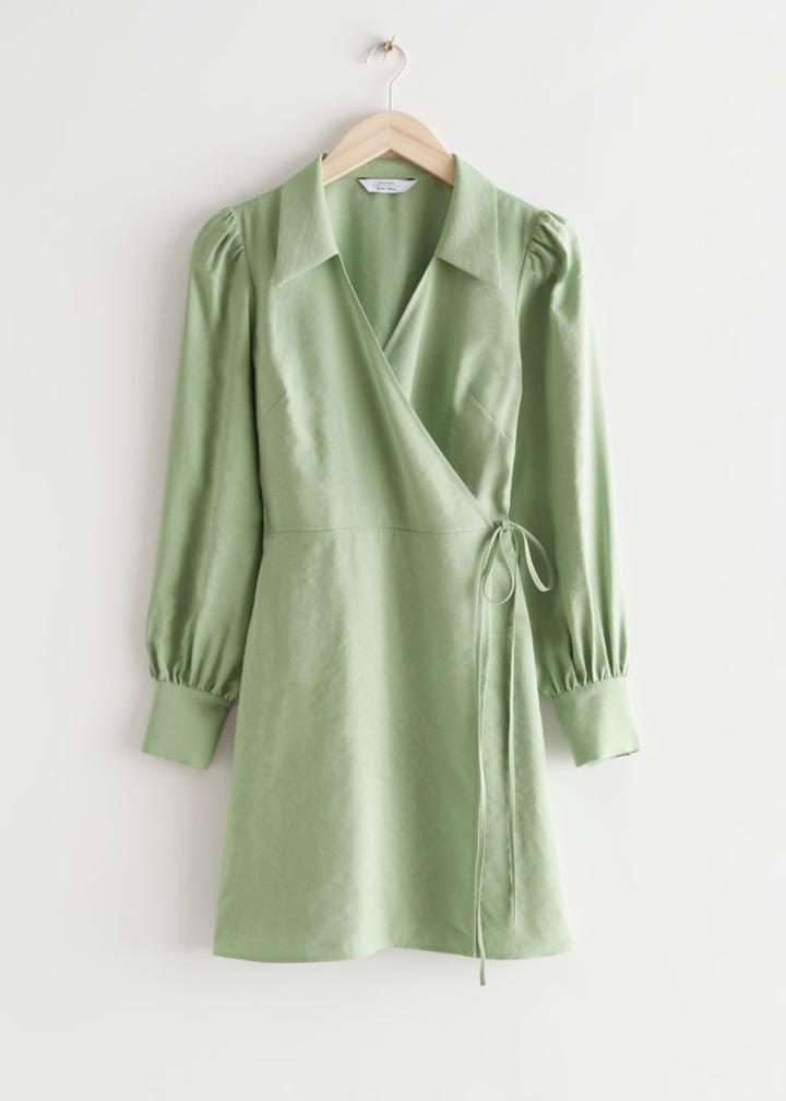 Other Stories Collared Wrap Mini Dress - Green