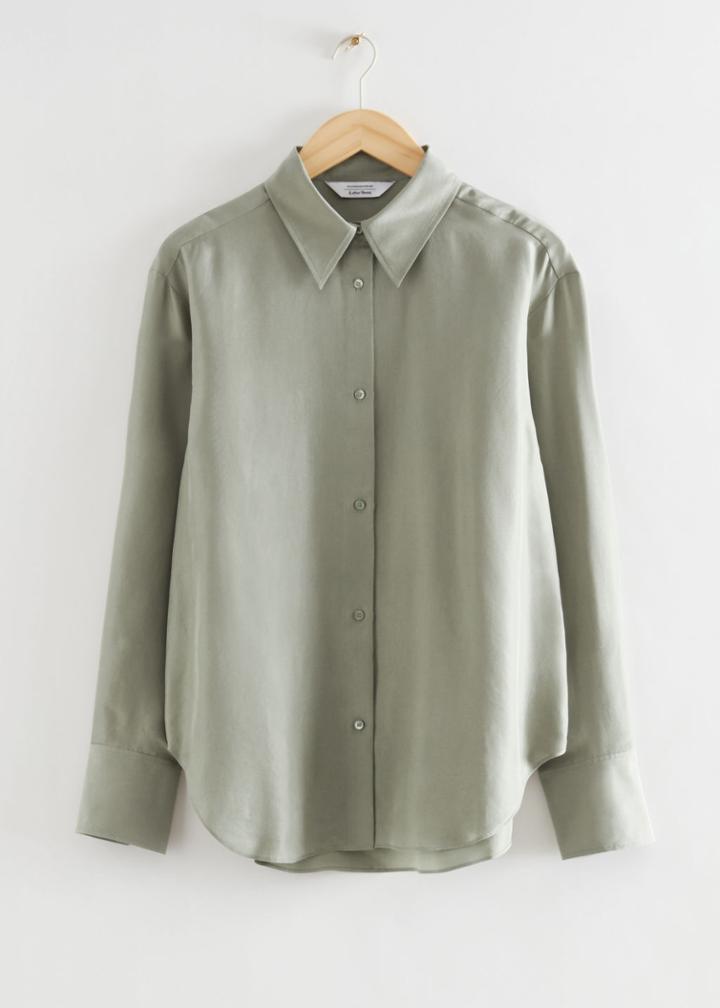 Other Stories Straight Mulberry Silk Shirt - Green