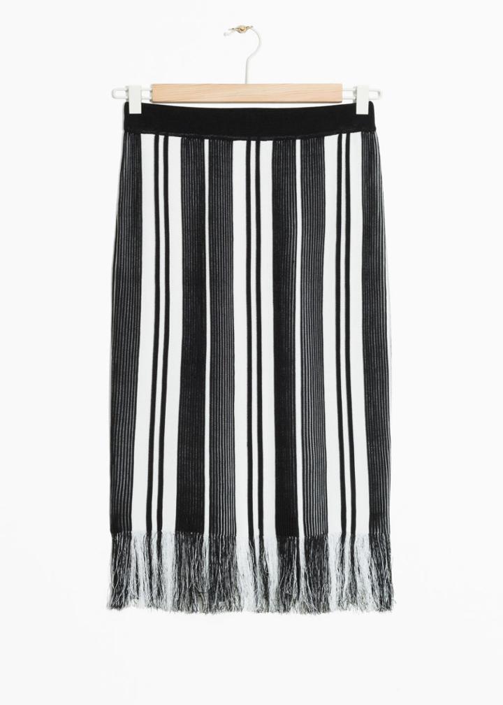 Other Stories Striped Fringe Knit Skirt - Black