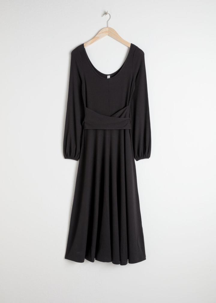 Other Stories Ribbed Cross Belted Midi Dress - Black
