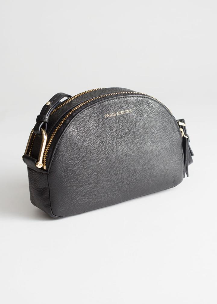 Other Stories Leather Half Moon Crossbody Bag - Black