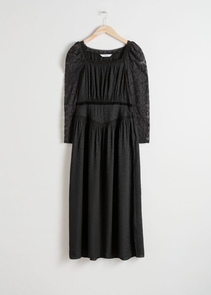 Other Stories Lace Trim Midi Dress - Black
