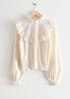 Other Stories Ruffled Floral Embroidery Sweater - White