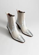 Other Stories Square Toe Leather Cowboy Boots - Silver