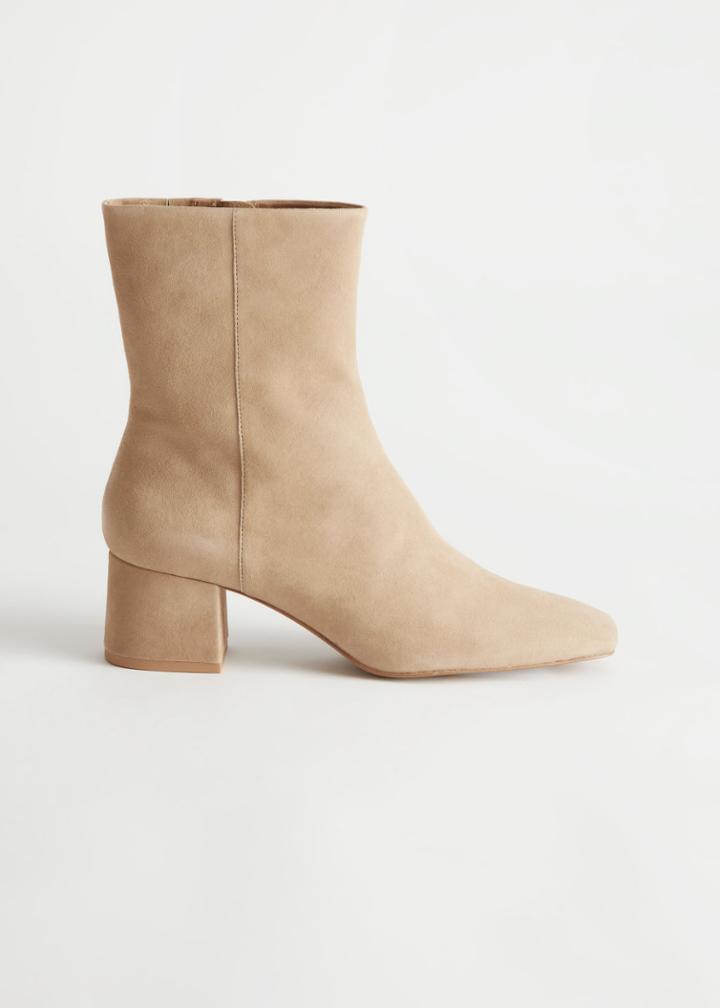 Other Stories Block Heel Leather Boots - Beige