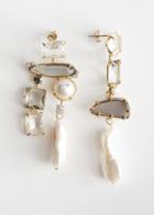 Other Stories Rhinestone Pearl Hanging Earrings - Silver