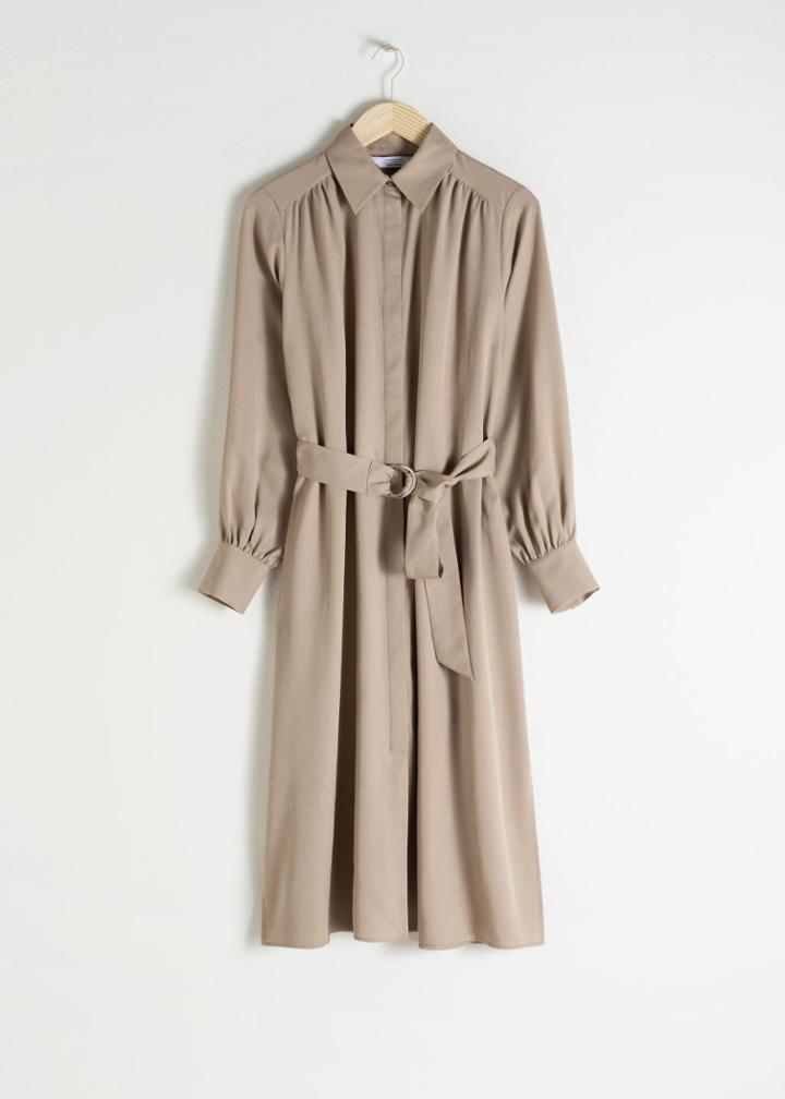 Other Stories Belted Lyocell Midi Dress - Beige