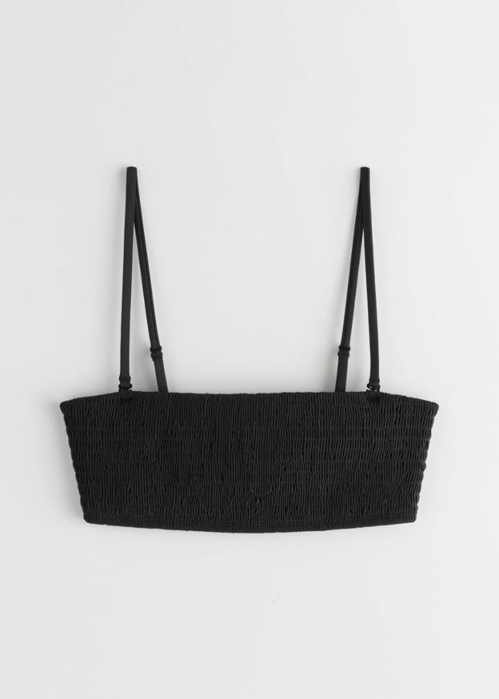 Other Stories Smocked Bandeau Bikini Top - Black
