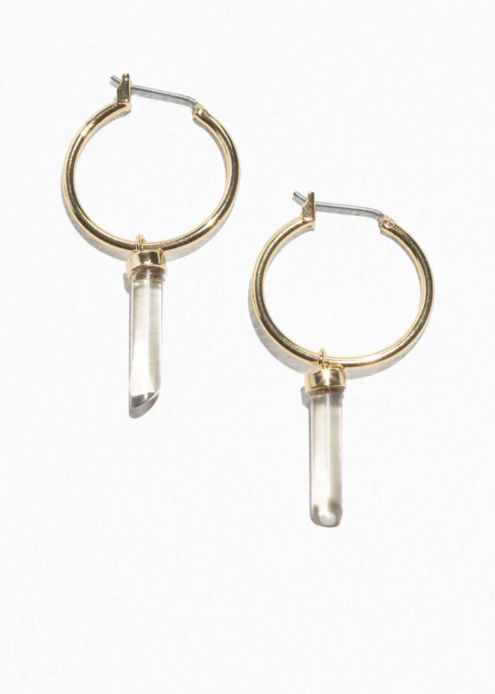 Other Stories Hoop Earrings With Crystal Pendants - Yellow