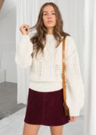 Other Stories Floral Cable Knit Sweater - White