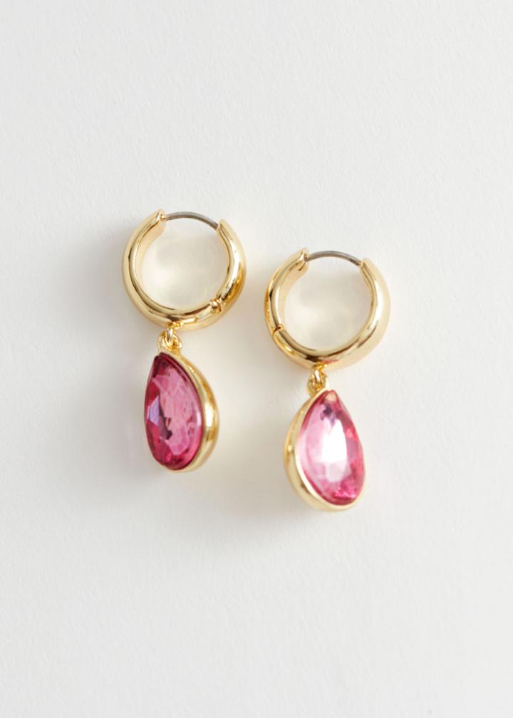 Other Stories Glass Stone Pendant Hoop Earrings - Purple