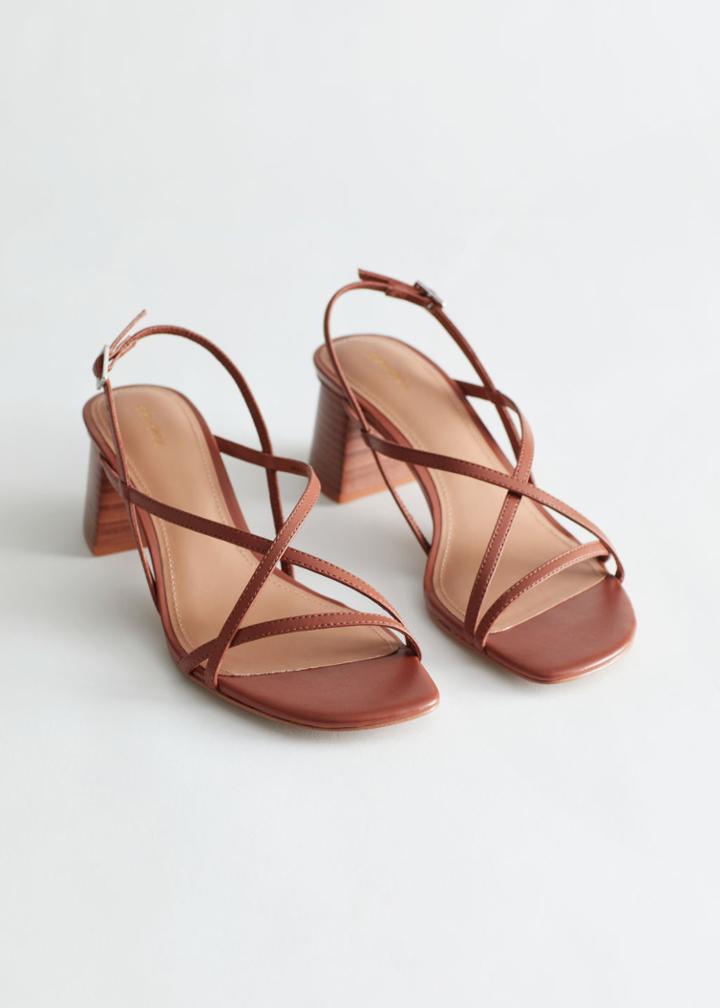 Other Stories Strappy Block Heel Leather Sandals - Beige