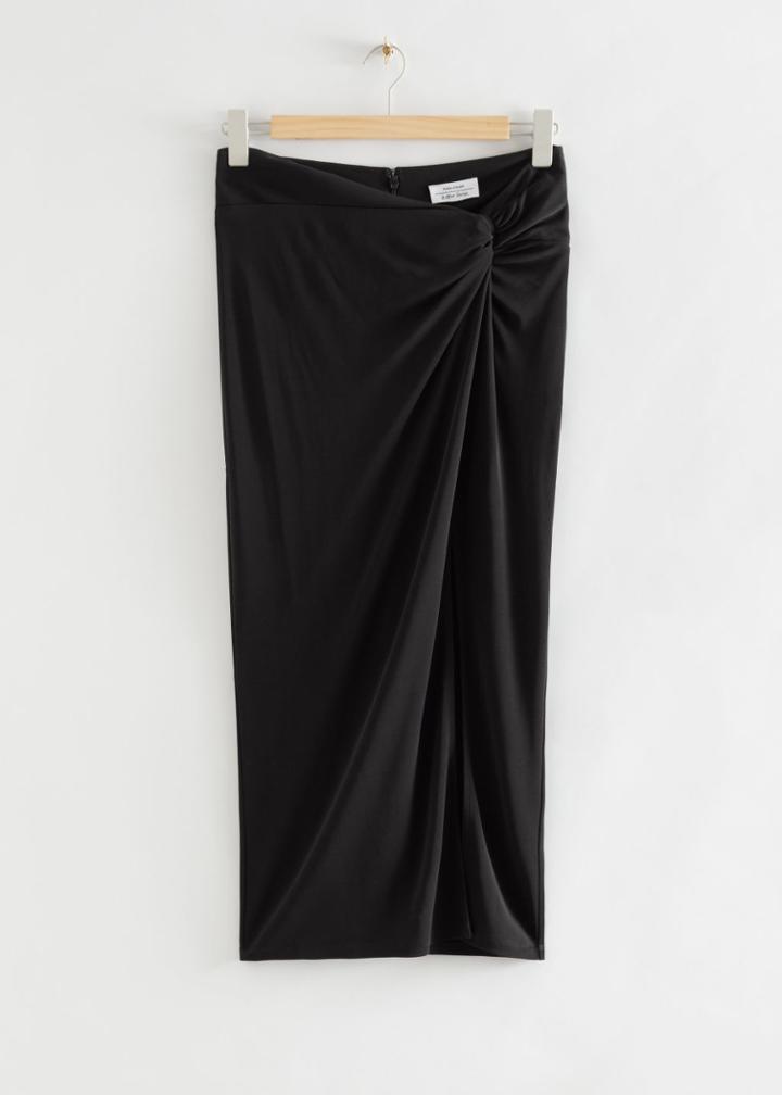 Other Stories Front Twist Midi Skirt - Black