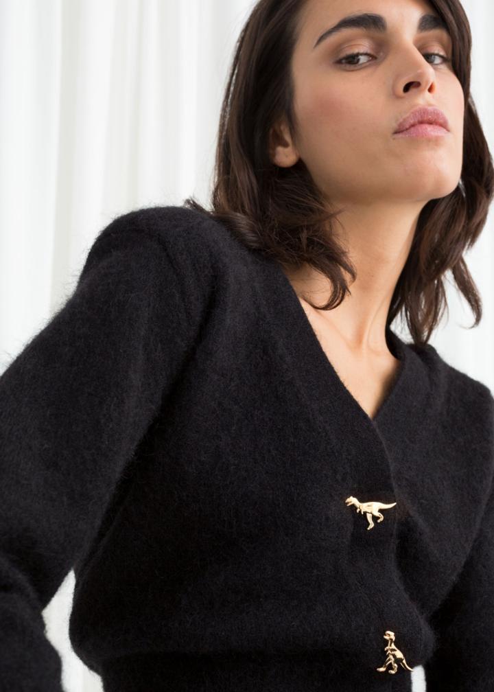 Other Stories Dinosaur Button Knit Cardigan - Black