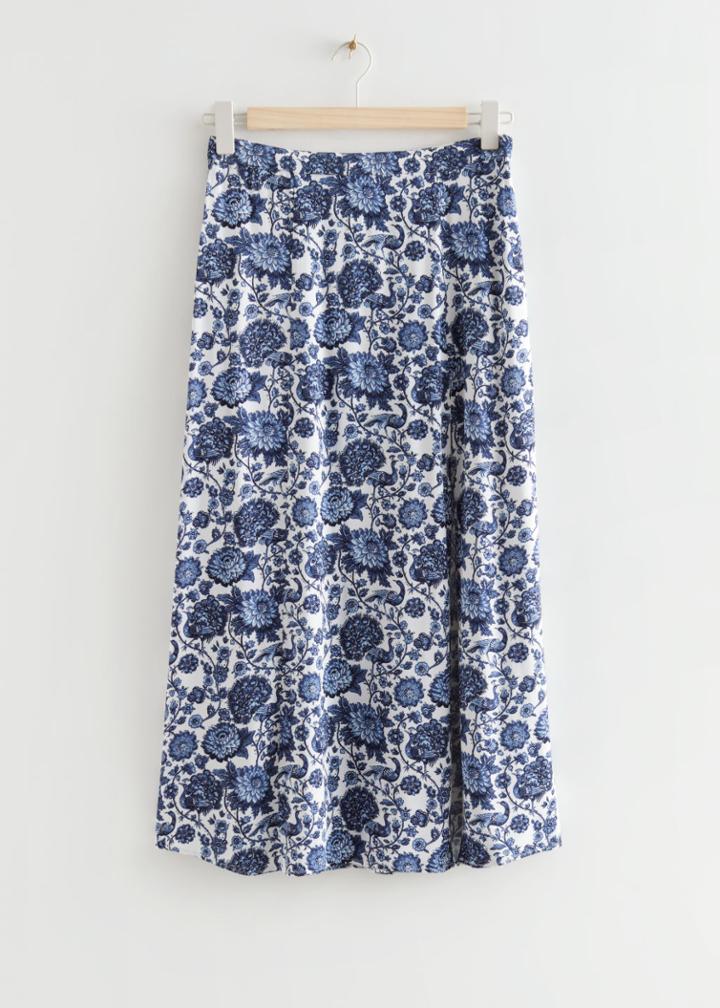 Other Stories Printed Side Slit Midi Skirt - Blue