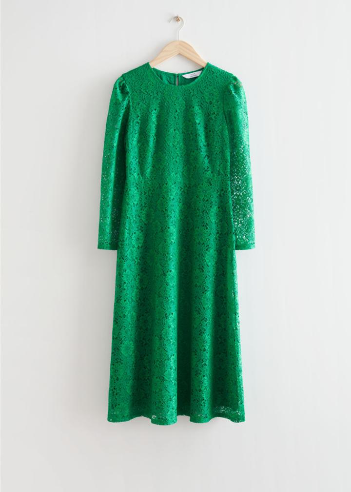 Other Stories Lace Midi Dress - Green