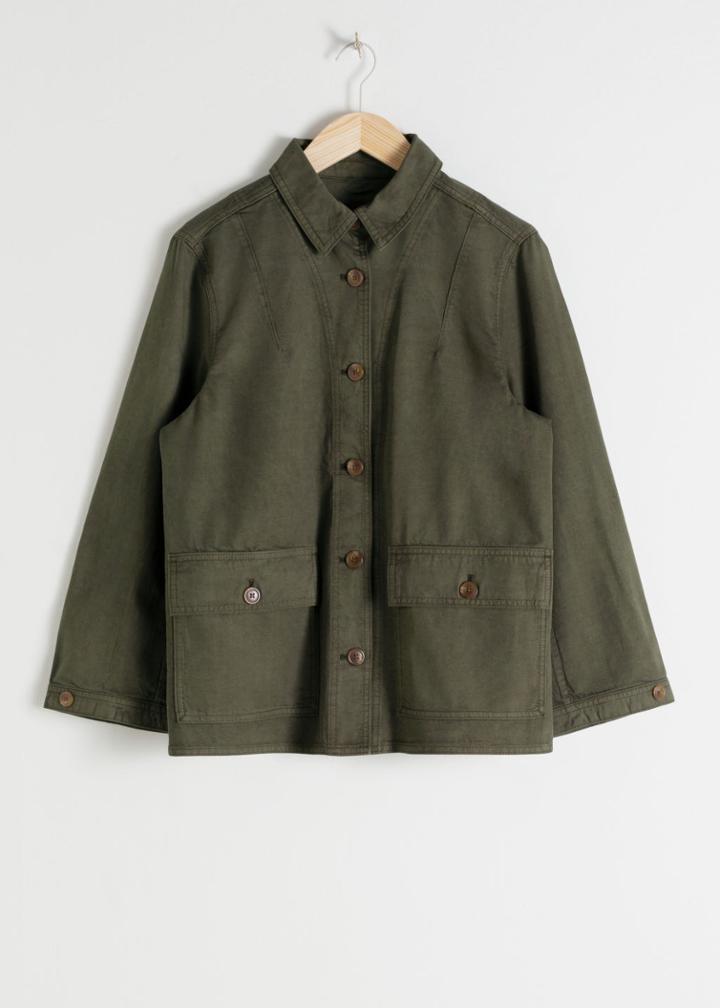 Other Stories Organic Cotton Denim Workwear Jacket - Green