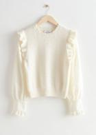 Other Stories Knitted Ruffle Embroidery Sweater - White