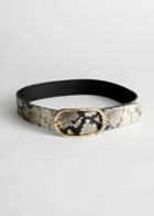 Other Stories Oval Buckle Snake Leather Belt - Beige