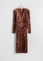 Other Stories Crushed Velvet Wrap Dress - Brown