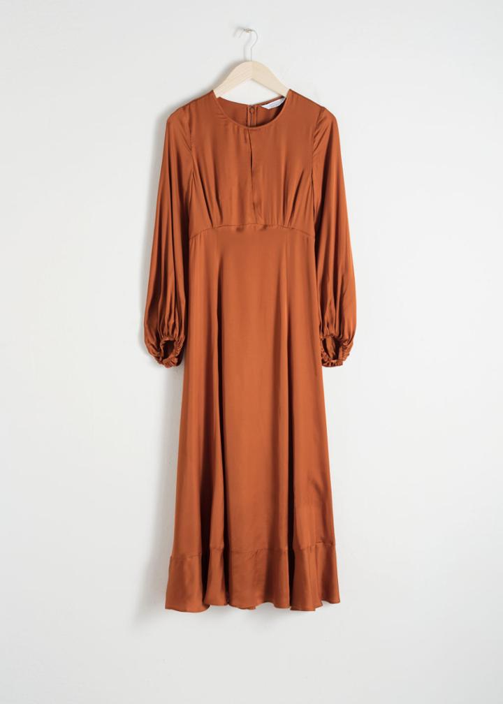Other Stories Balloon Sleeve Midi Dress - Brown