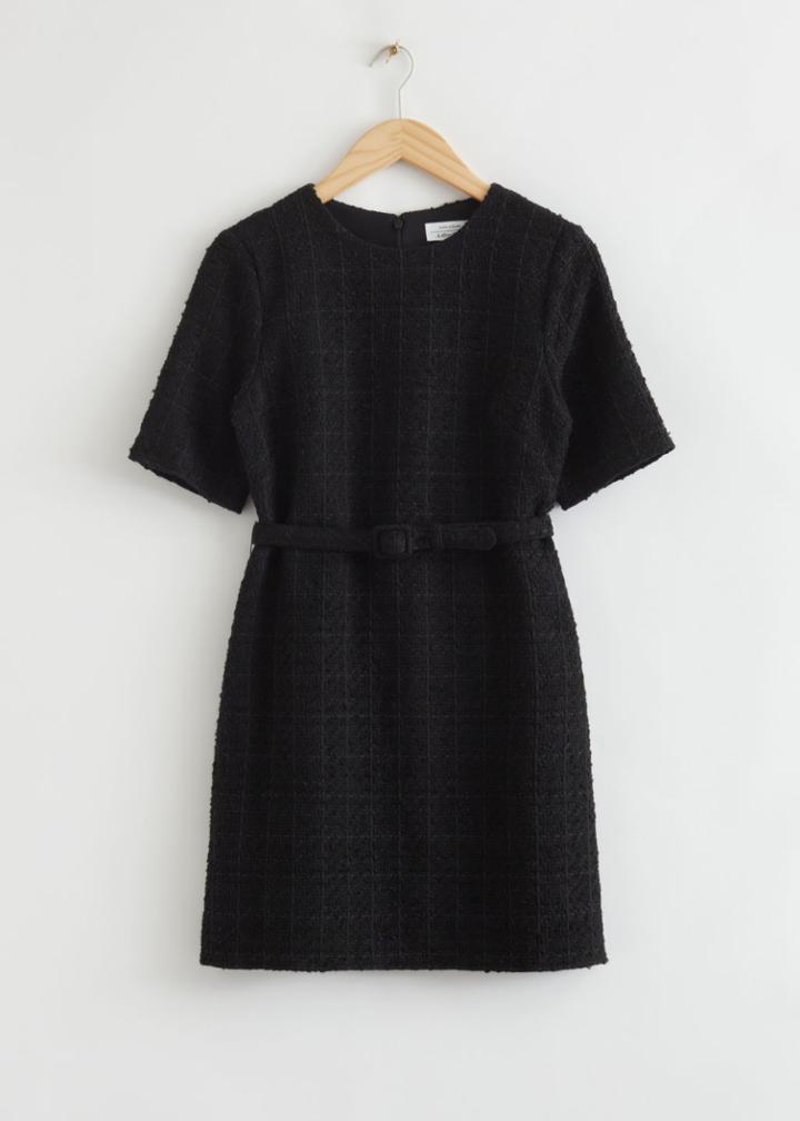 Other Stories Tweed Belted Mini Dress - Black