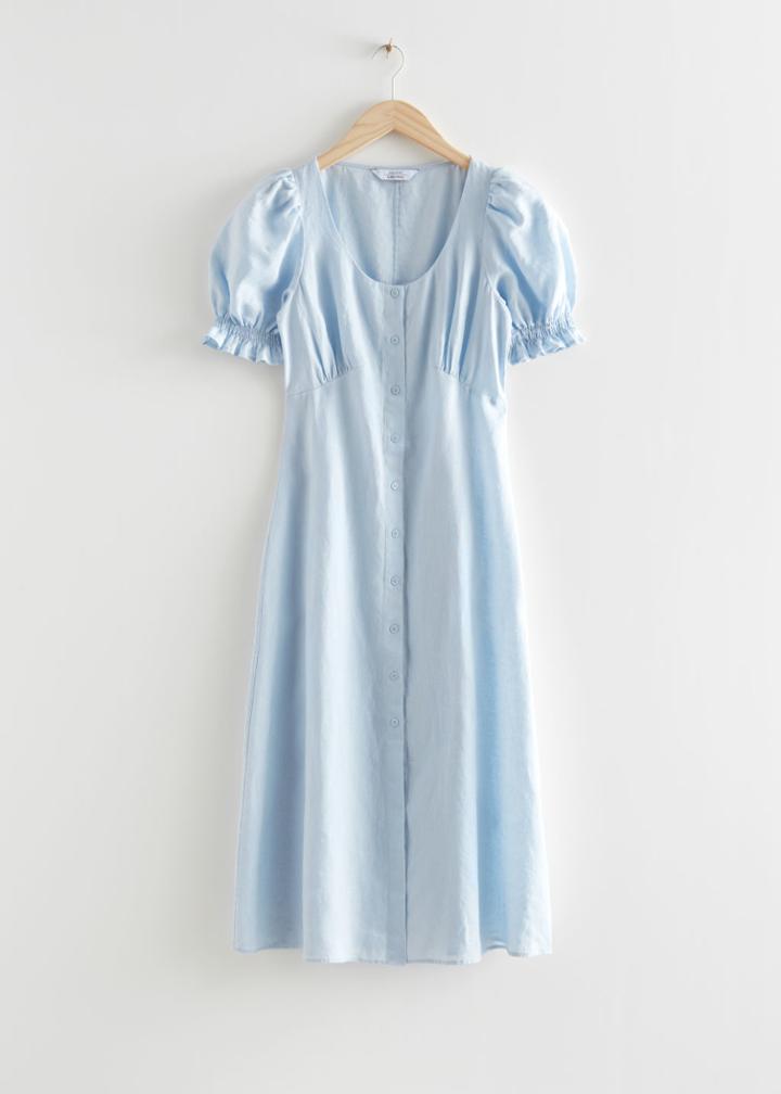 Other Stories Button Up Midi Dress - Blue