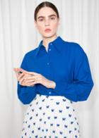 Other Stories Oversized Raw Silk Button Up - Blue