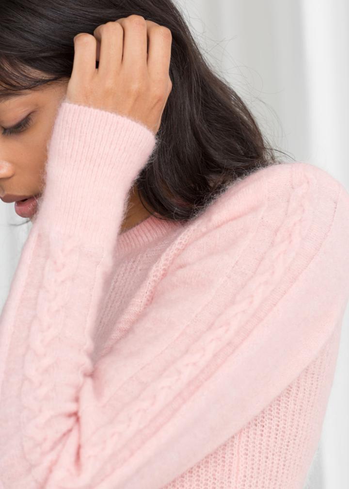 Other Stories Cable Knit Sweater - Pink