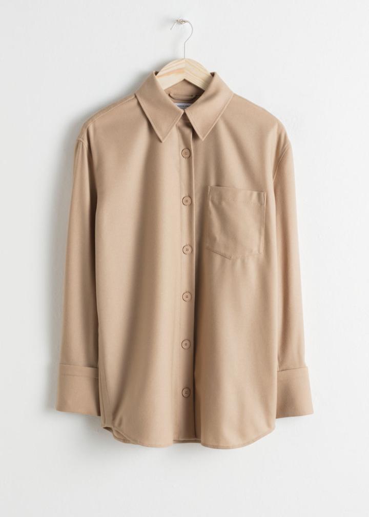 Other Stories Wool Boyfriend Fit Shirt - Beige