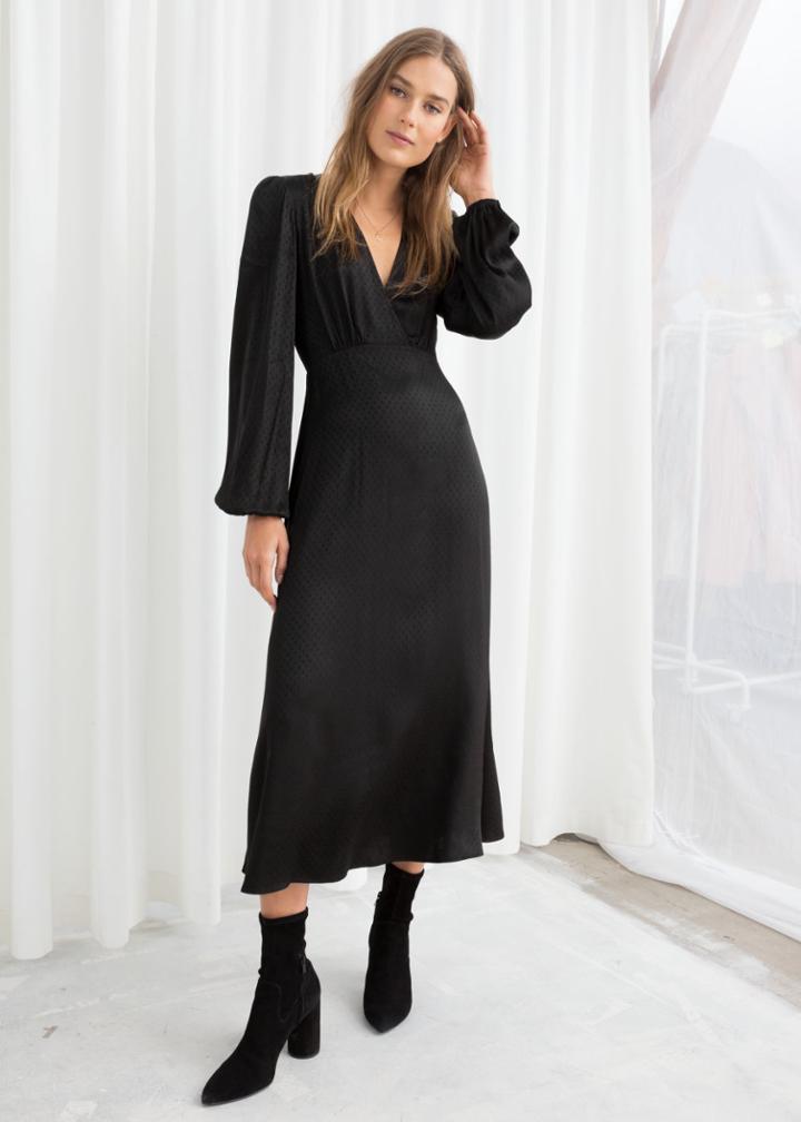 Other Stories Jacquard Empire Midi Dress - Black