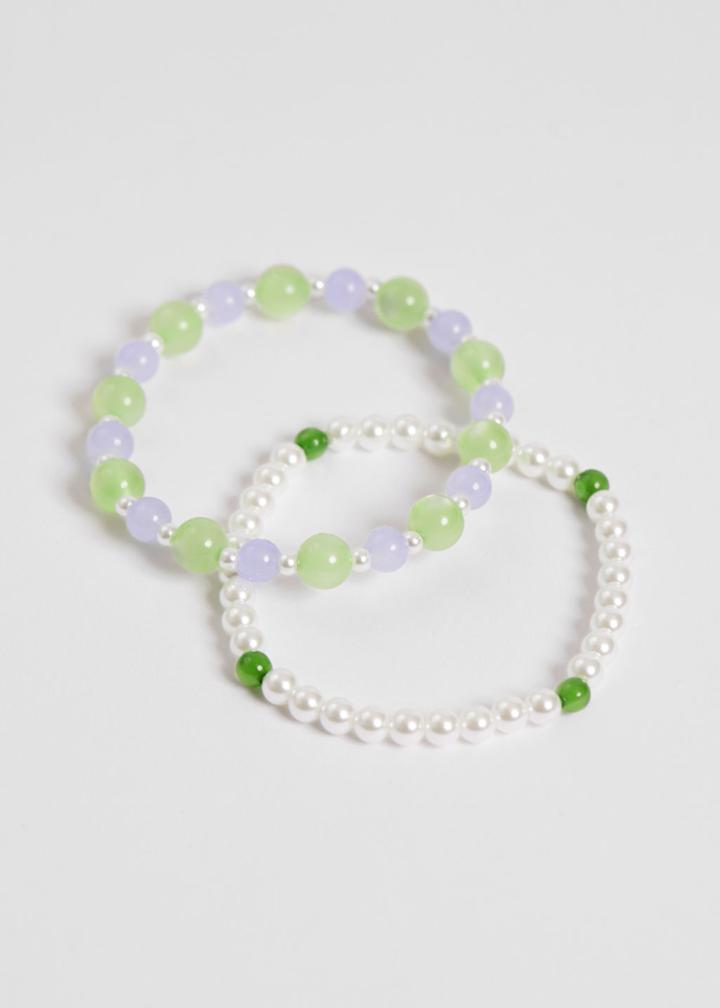 Other Stories Glass Bead Bracelet Set - Purple