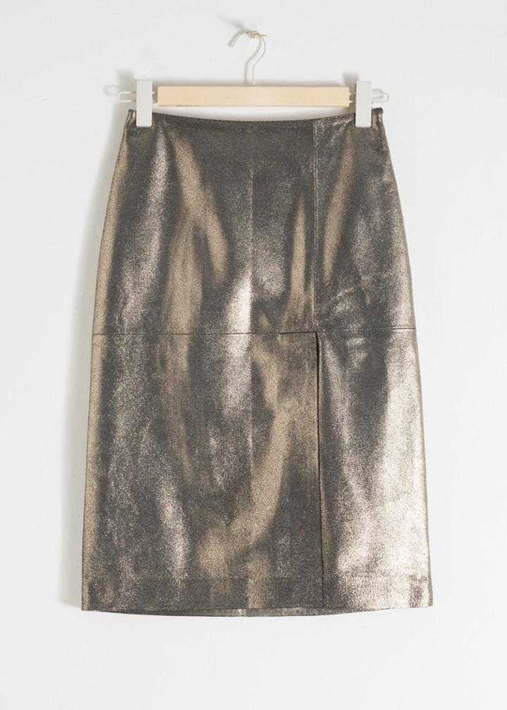 Other Stories Metallic Leather Pencil Skirt - Black